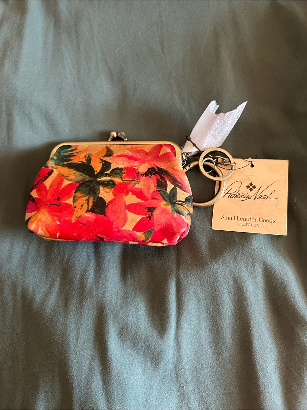 NWT Patricia Nash Floral Kiss-Lock Coin Purse in Red, Orange, Green - Picture 2 of 4